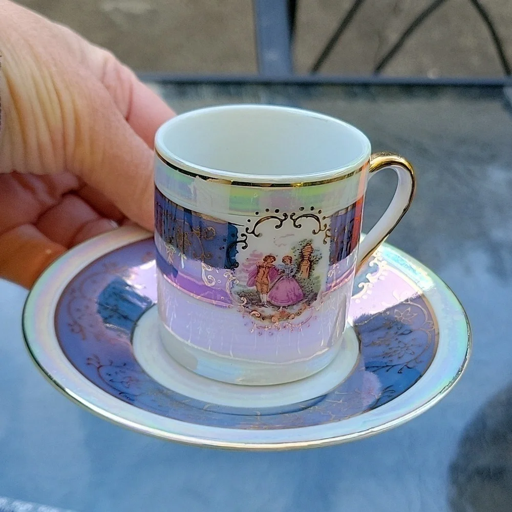 Iridescant Madonna Nacre Pearly Italian Espresso Coffee Turkish 6 Person Set New